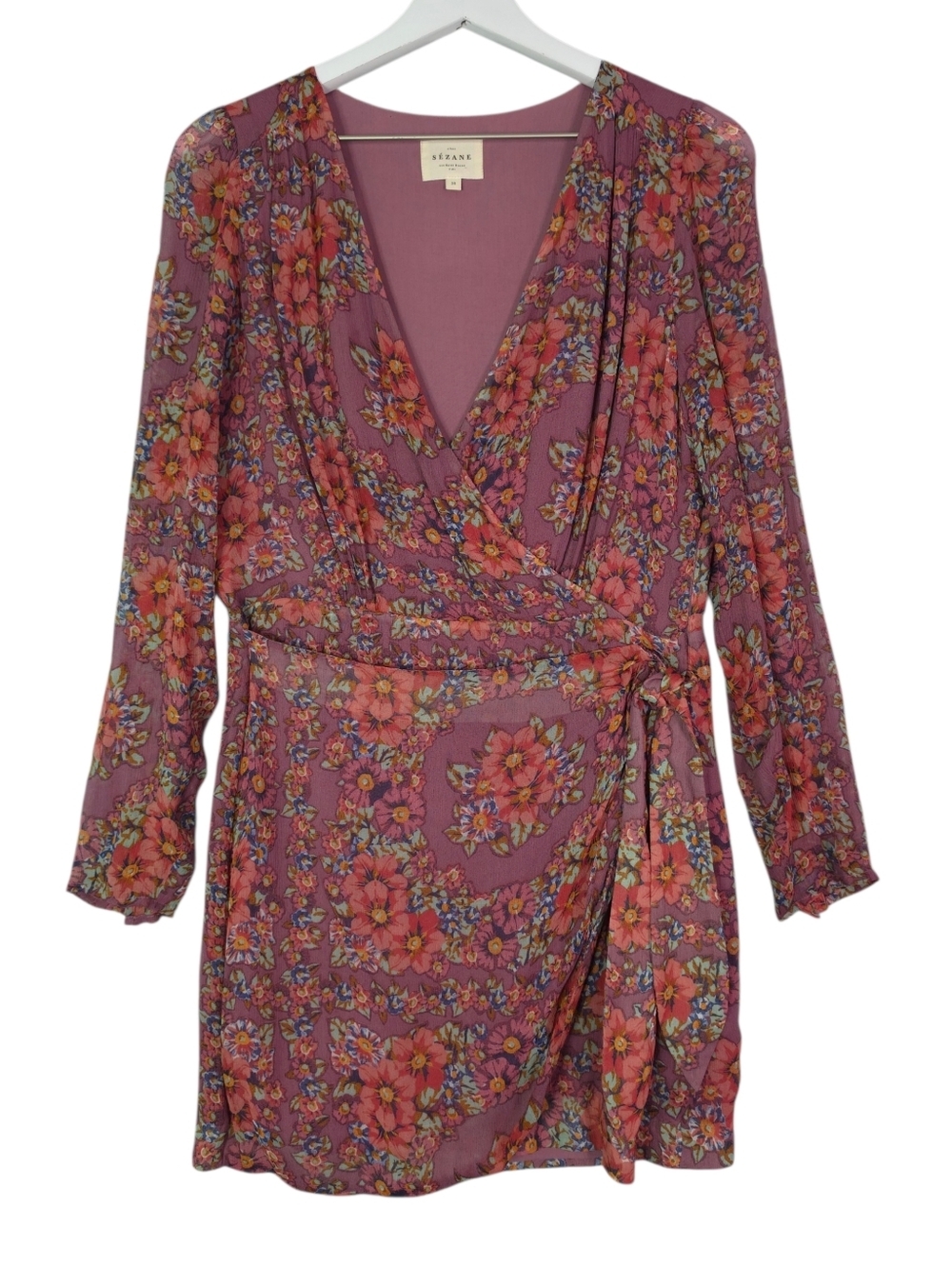 Sézane Noemia Floral Wrap Dress - Mauve with Coral Flower Print - Picture 4 of 11
